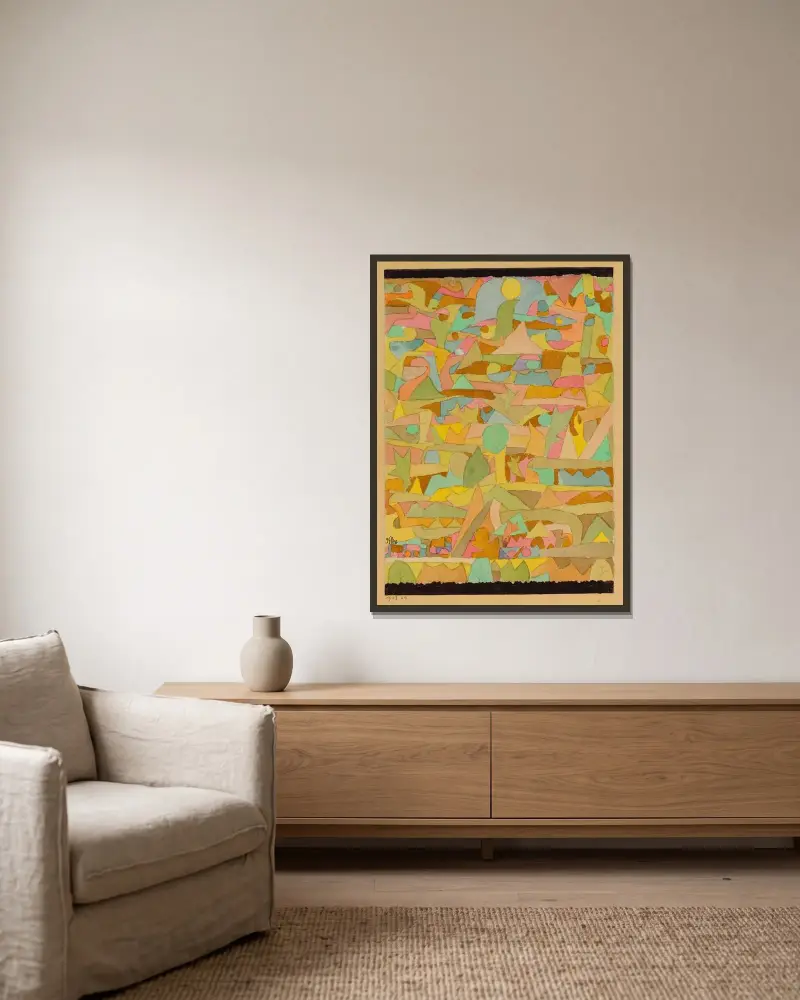 Miniatyr, svart inramad upptill och nedtill av Paul Klee inramad på en vägg