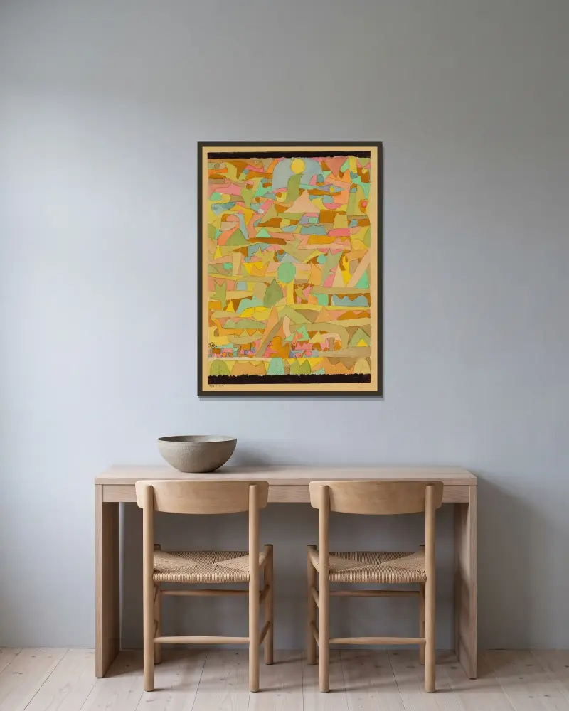 Miniatyr, svart inramad upptill och nedtill av Paul Klee inramad på en vägg