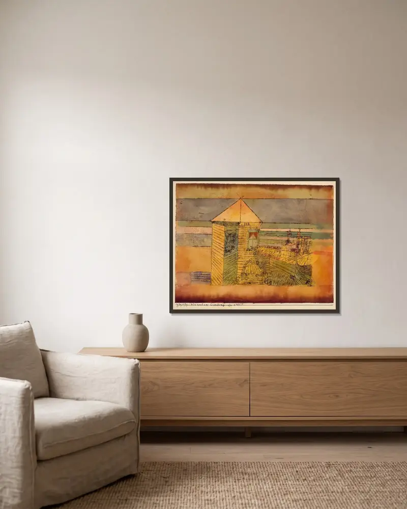 Mirakulös landning, eller '112!' av Paul Klee inramad på en vägg