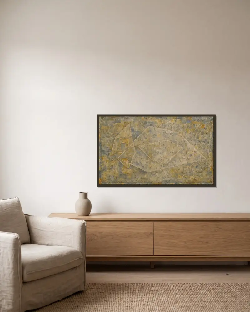 P VIERZEHN (P FOURTEEN) av Paul Klee inramad på en vägg