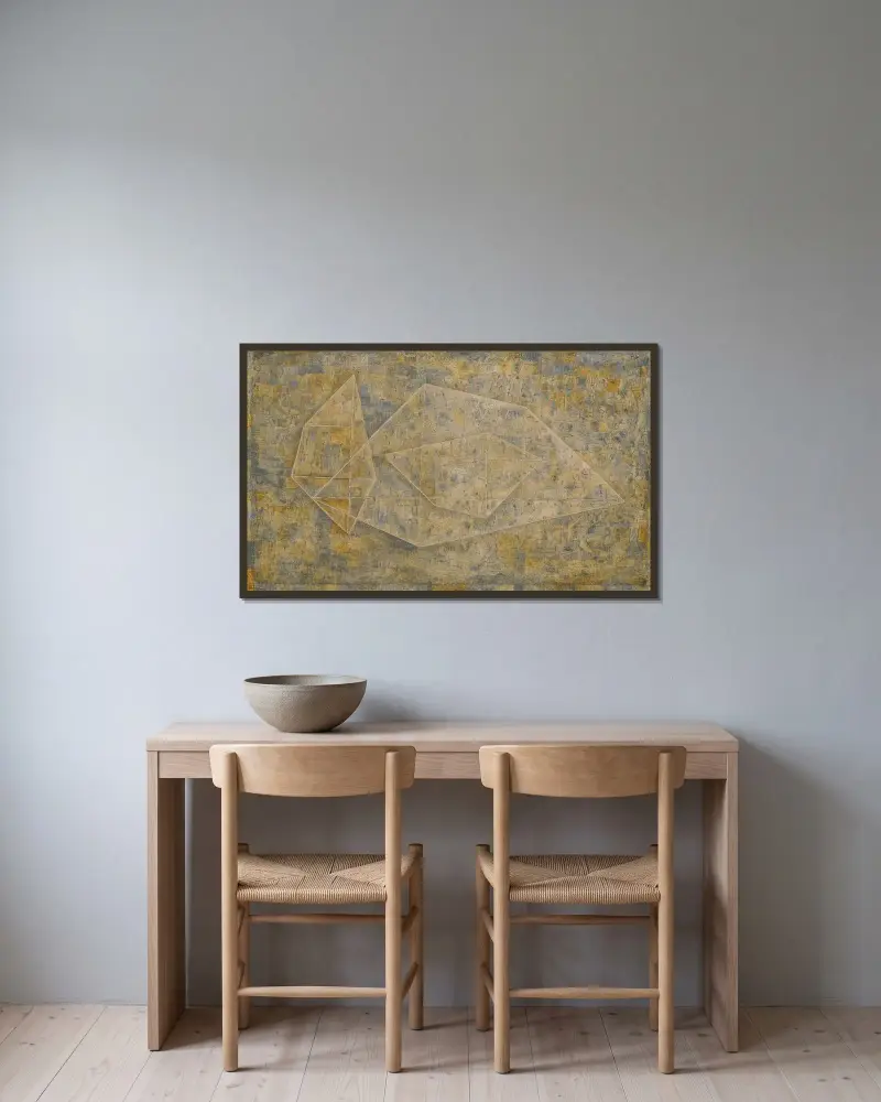P VIERZEHN (P FOURTEEN) av Paul Klee inramad på en vägg