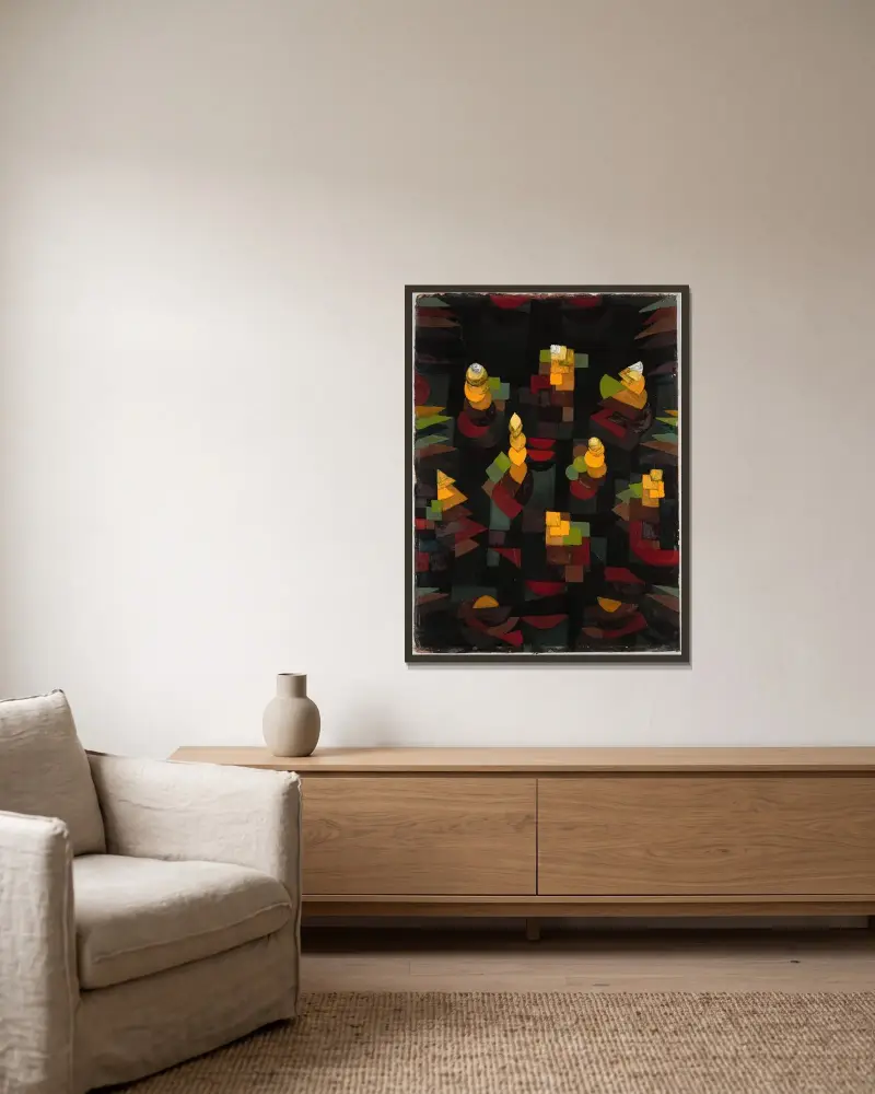 Pflanzenwachstum av Paul Klee inramad på en vägg