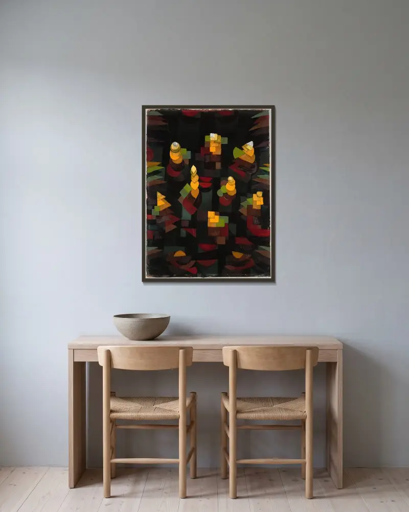 Pflanzenwachstum av Paul Klee inramad på en vägg