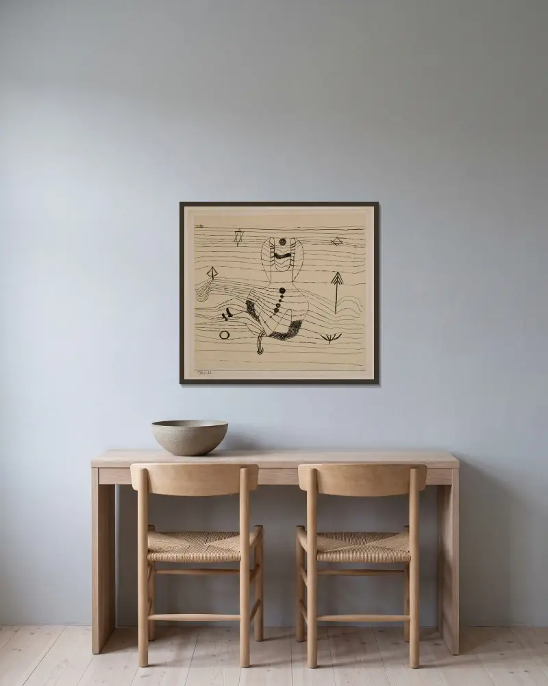 Avkastad ryttare och förhäxad av Paul Klee inramad på en vägg