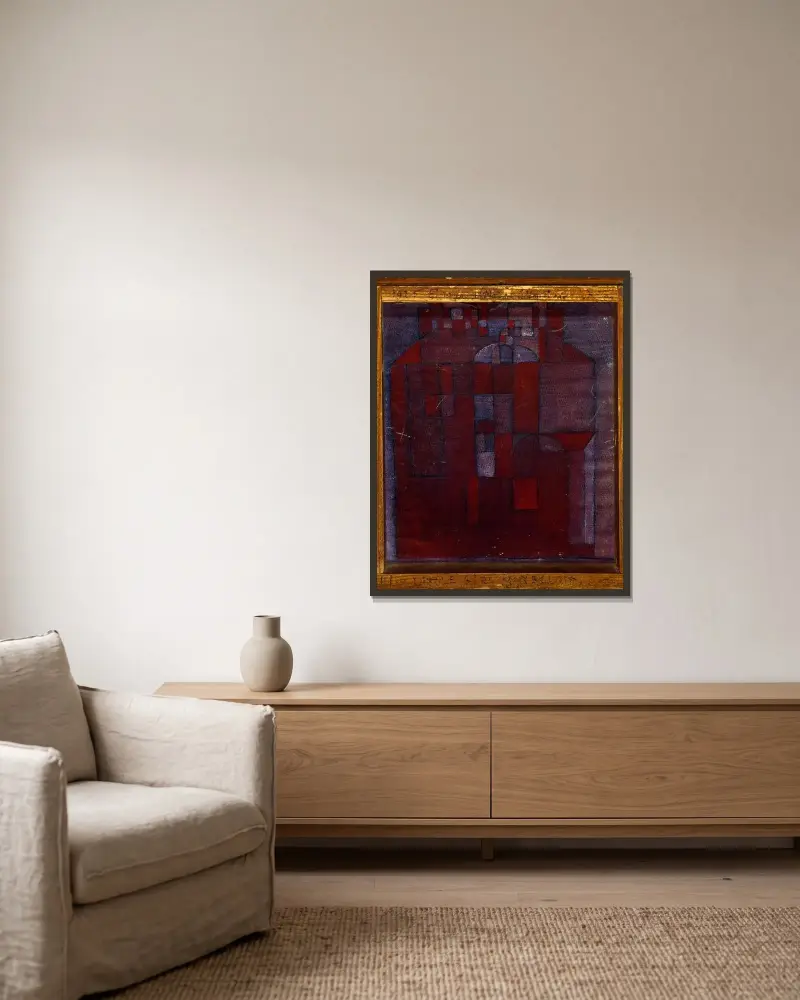 Litet porträtt av en flicka i gult, 1925 – nr 1 av Paul Klee inramad på en vägg