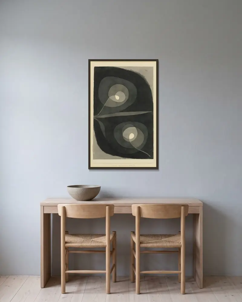 Spiralschraubenblüten I (Spiral Screw Flowers I) av Paul Klee inramad på en vägg
