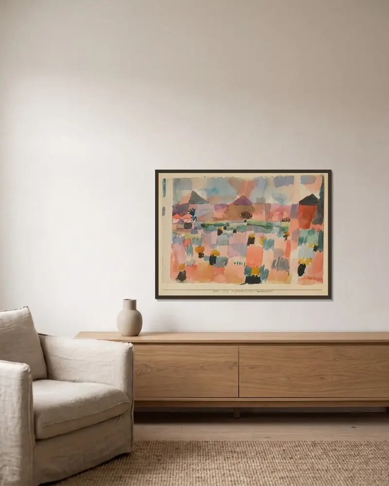 St. Germain bei Tunis (landeinwärts) von Paul Klee gerahmt an einer Wand