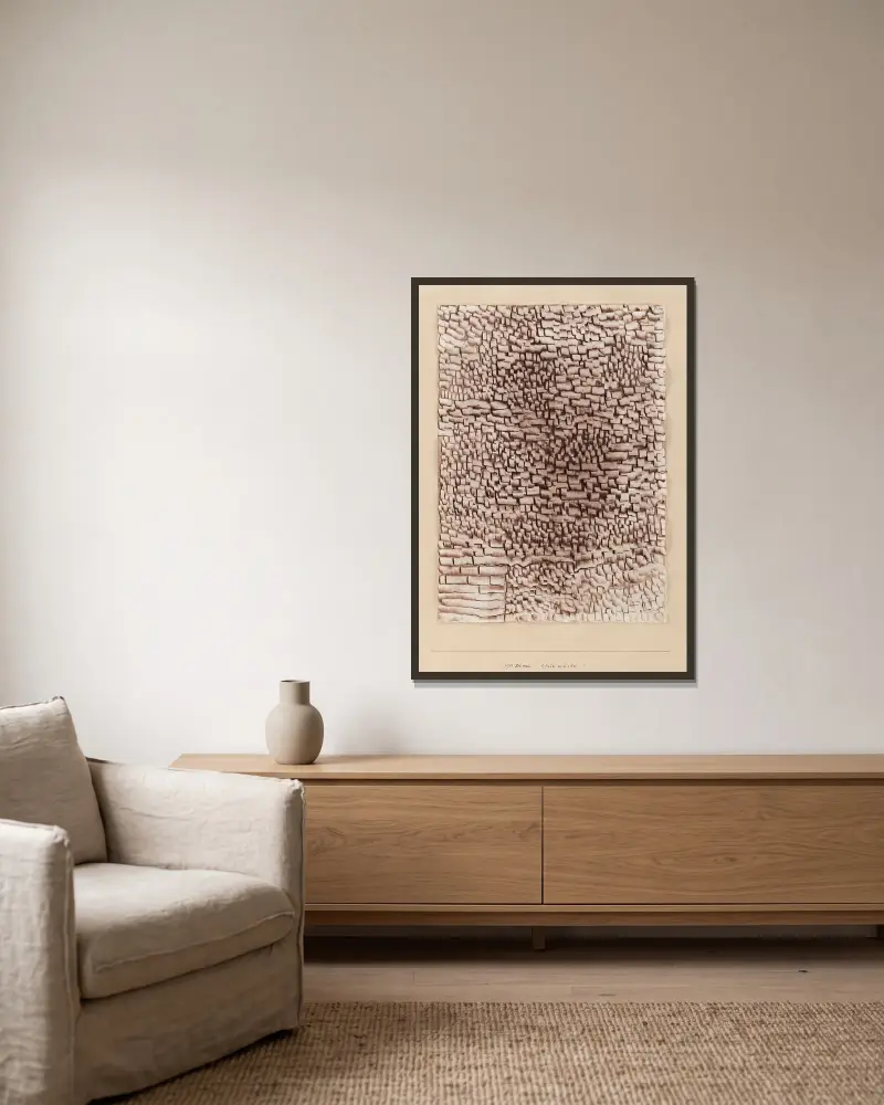 Steinwüste (Stone Desert) av Paul Klee inramad på en vägg