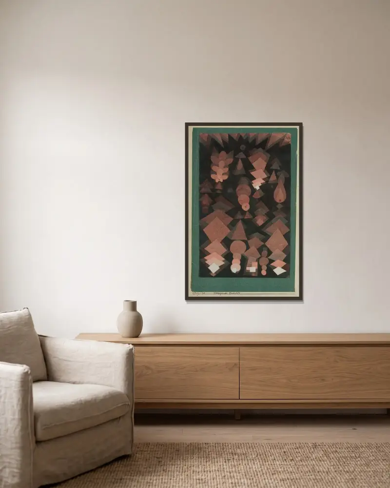 Aufgehängte Frucht von Paul Klee gerahmt an einer Wand