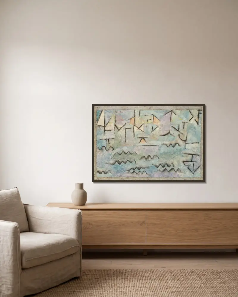 Rhen vid Duisburg av Paul Klee inramad på en vägg