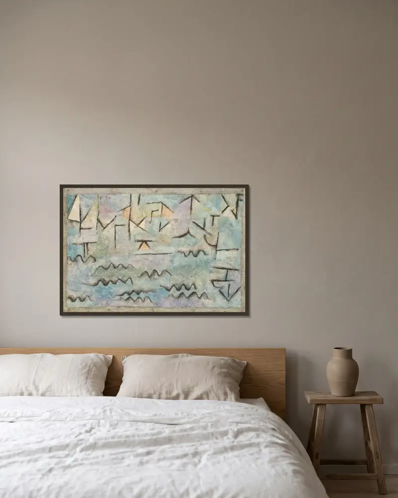 Rhen vid Duisburg av Paul Klee inramad på en vägg