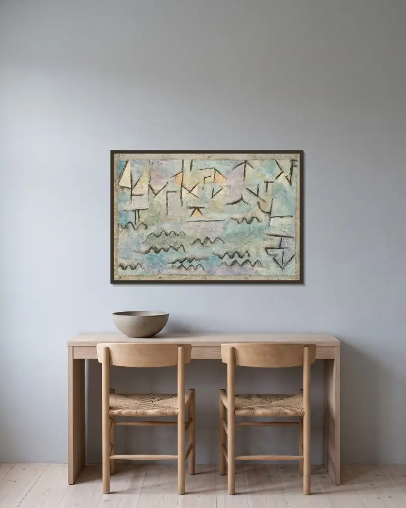 Rhen vid Duisburg av Paul Klee inramad på en vägg