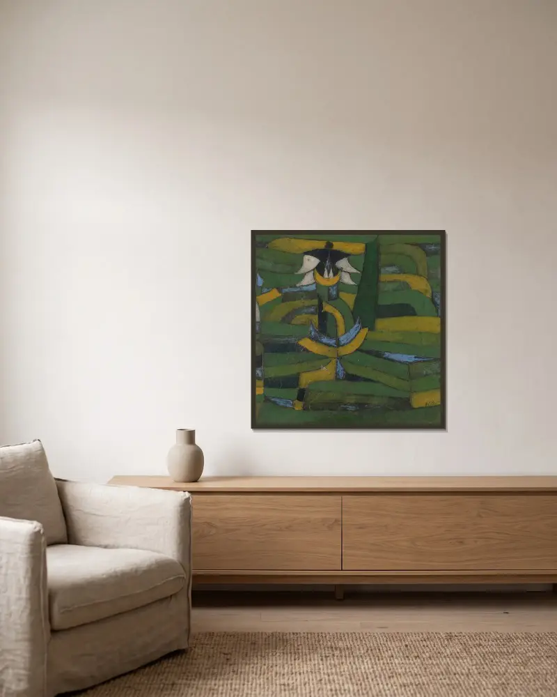 Vit blomma i trädgården av Paul Klee inramad på en vägg