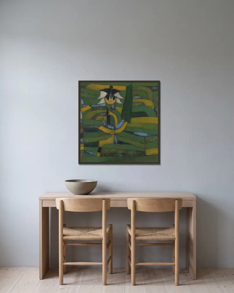 Vit blomma i trädgården av Paul Klee inramad på en vägg