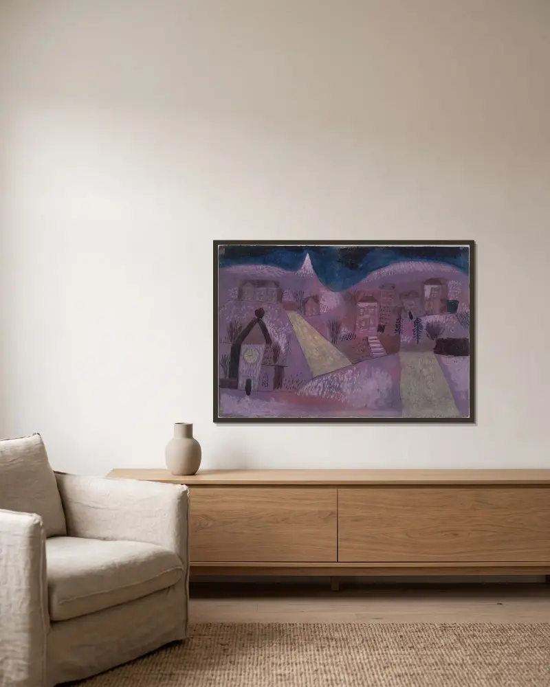 Winterlandschaft av Paul Klee inramad på en vägg