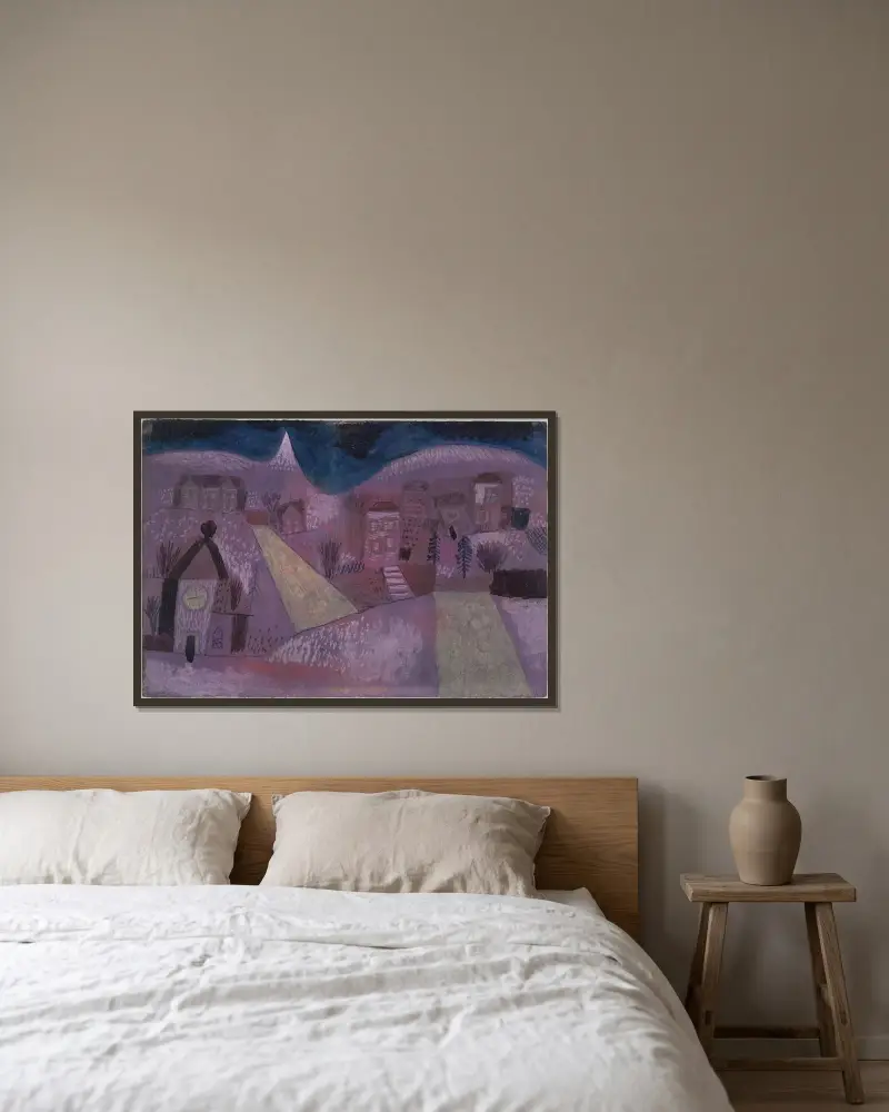 Winterlandschaft av Paul Klee inramad på en vägg