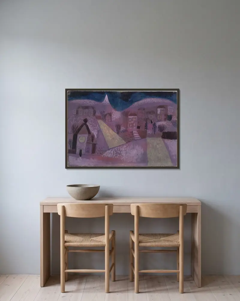 Winterlandschaft av Paul Klee inramad på en vägg