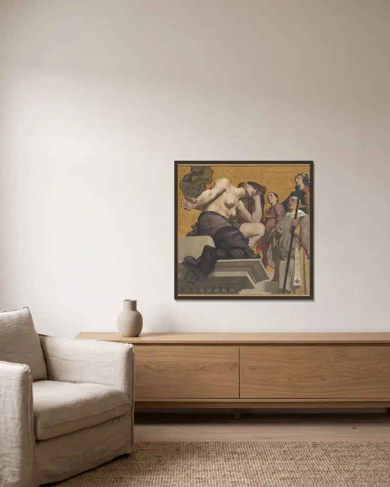 Der Genius des Schmerzes von Jean-Paul Laurens gerahmt an einer Wand