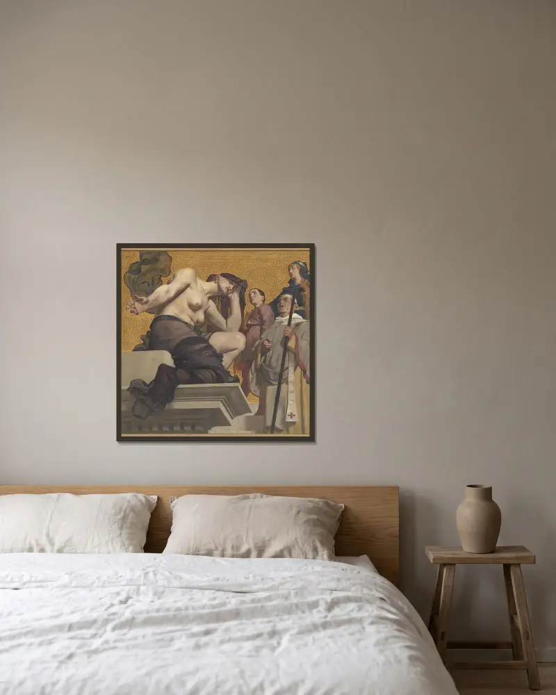 Der Genius des Schmerzes von Jean-Paul Laurens gerahmt an einer Wand