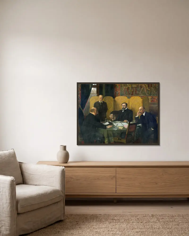 Le Comité de sécurité de la Ville de Paris et du département de la Seine, pendant la guerre de 1914-1918 av Jean-Paul Laurens inramad på en vägg