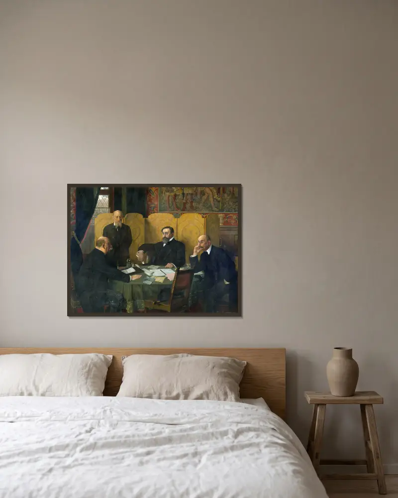 Le Comité de sécurité de la Ville de Paris et du département de la Seine, pendant la guerre de 1914-1918 av Jean-Paul Laurens inramad på en vägg