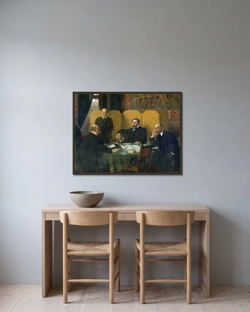 Le Comité de sécurité de la Ville de Paris et du département de la Seine, pendant la guerre de 1914-1918 av Jean-Paul Laurens inramad på en vägg
