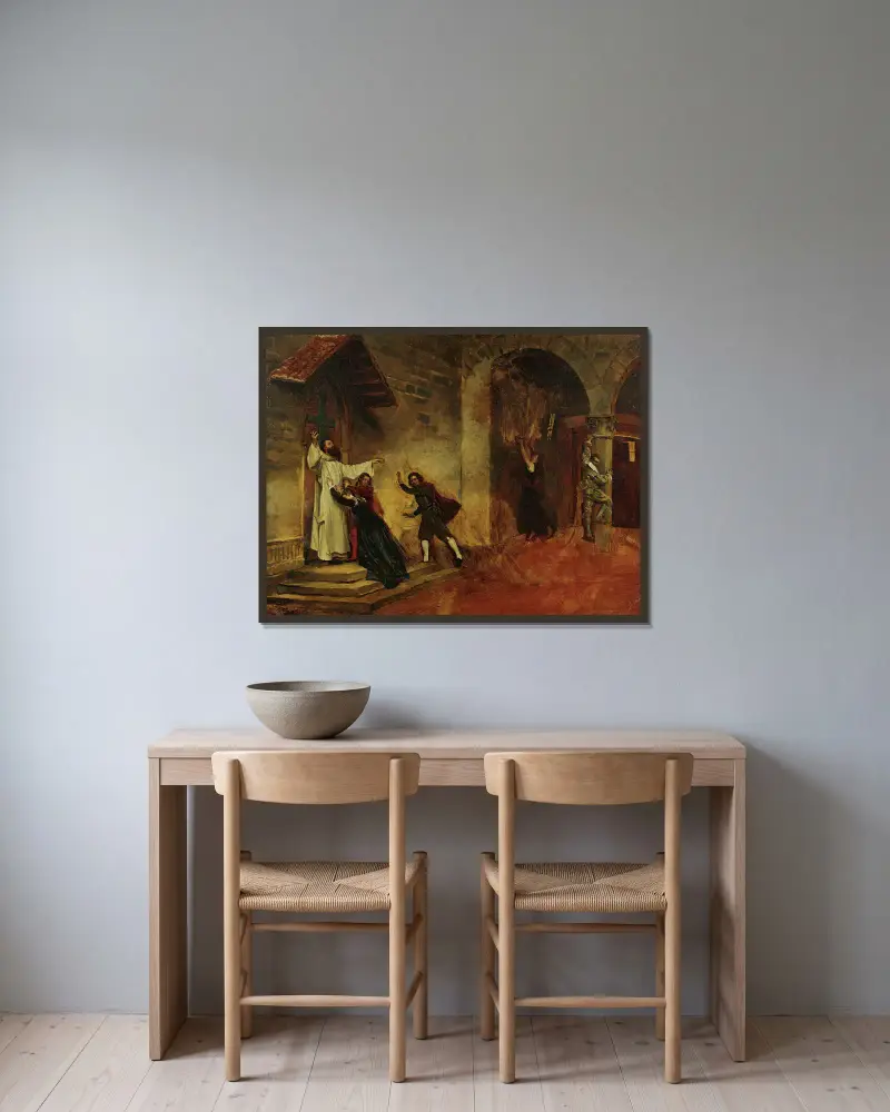 Ogień, Jean-Paul Laurens w ramie na ścianie