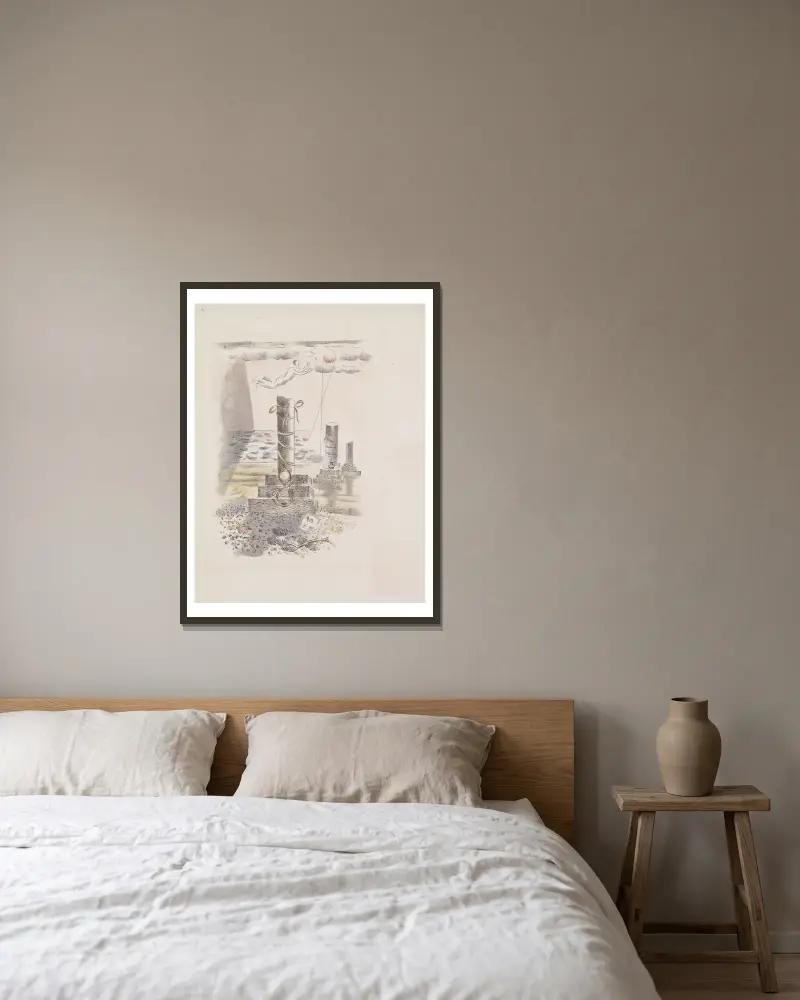 Design for Urne Buriall – Sorrow av Paul Nash inramad på en vägg