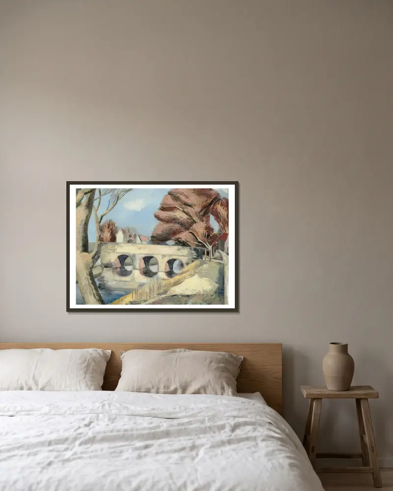 Die Brücke, Romney Marsh von Paul Nash gerahmt an einer Wand