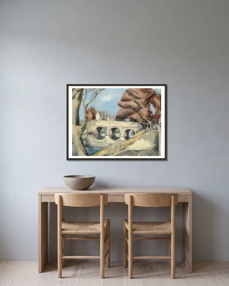 Die Brücke, Romney Marsh von Paul Nash gerahmt an einer Wand