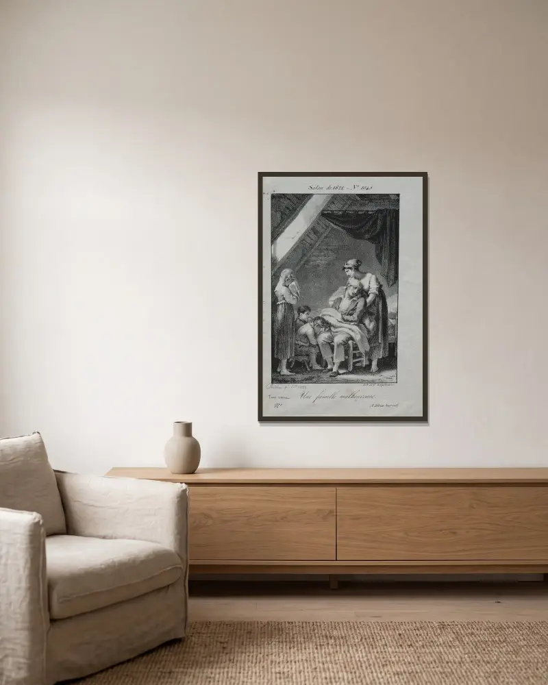 Eine unglückliche Familie von Pierre-Paul Prud'hon gerahmt an einer Wand