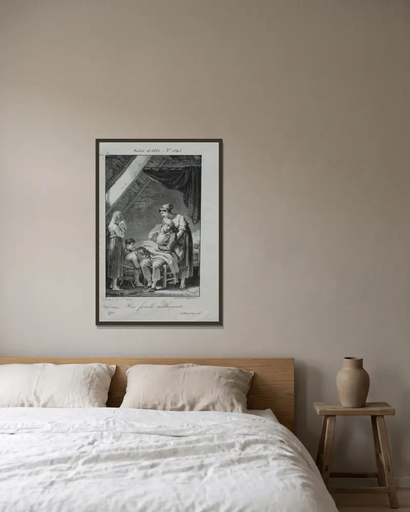 Eine unglückliche Familie von Pierre-Paul Prud'hon gerahmt an einer Wand
