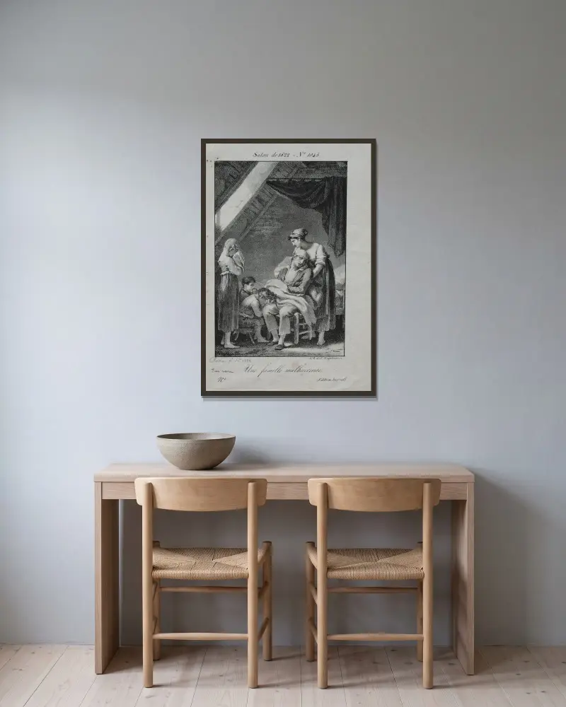 Eine unglückliche Familie von Pierre-Paul Prud'hon gerahmt an einer Wand