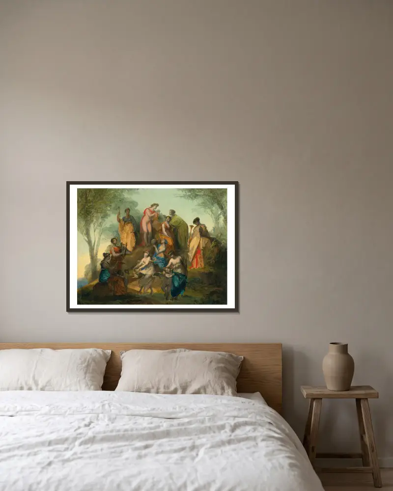 Apollo och de nio muserna på Parnassos av Pierre-Paul Prud'hon inramad på en vägg