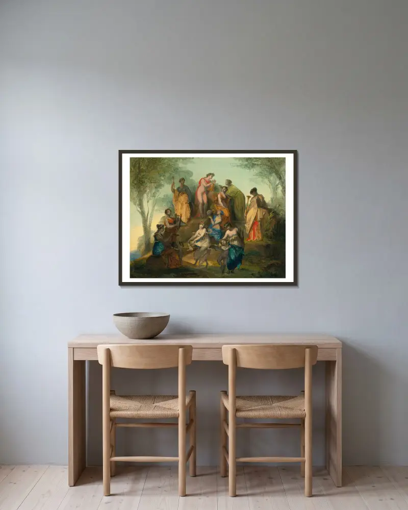 Apollo och de nio muserna på Parnassos av Pierre-Paul Prud'hon inramad på en vägg