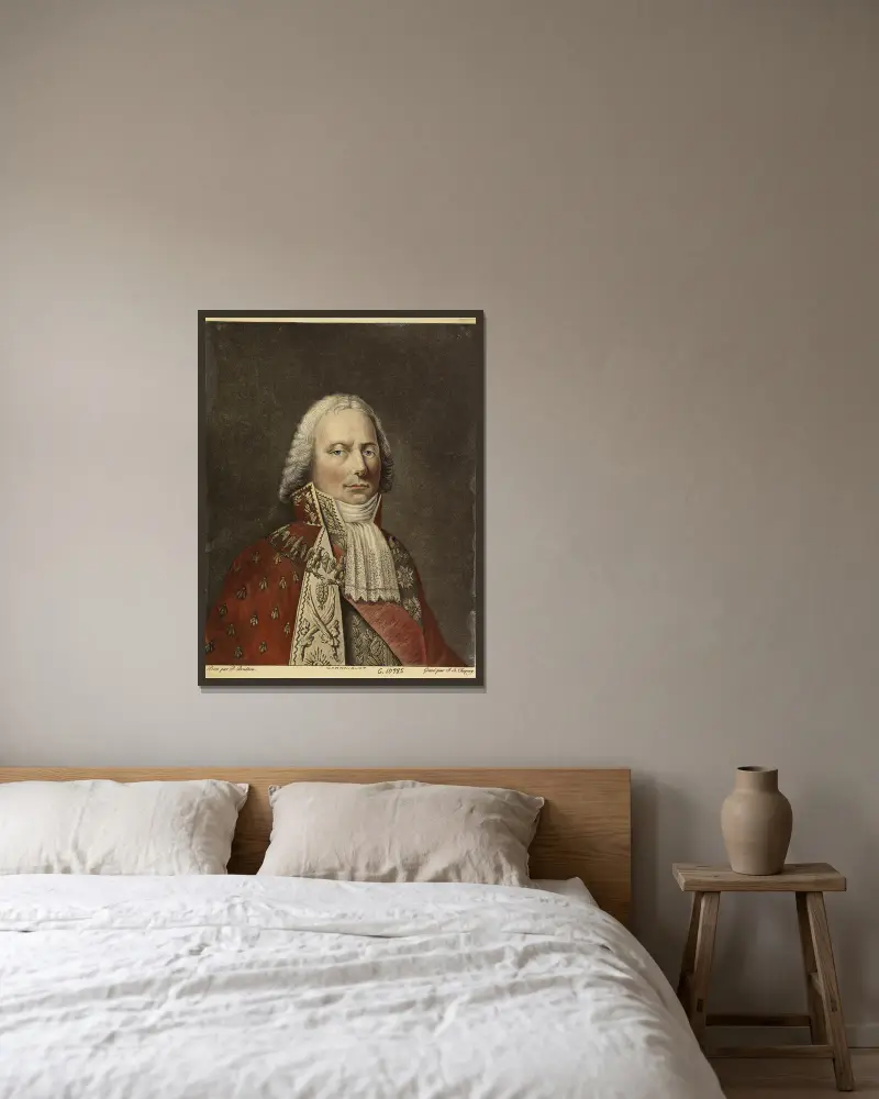 Charles-Maurice de Talleyrand-Périgord, Prinz von Benevent, im Kostüm des Vize-Großwahlmanns von Pierre-Paul Prud'hon gerahmt an einer Wand