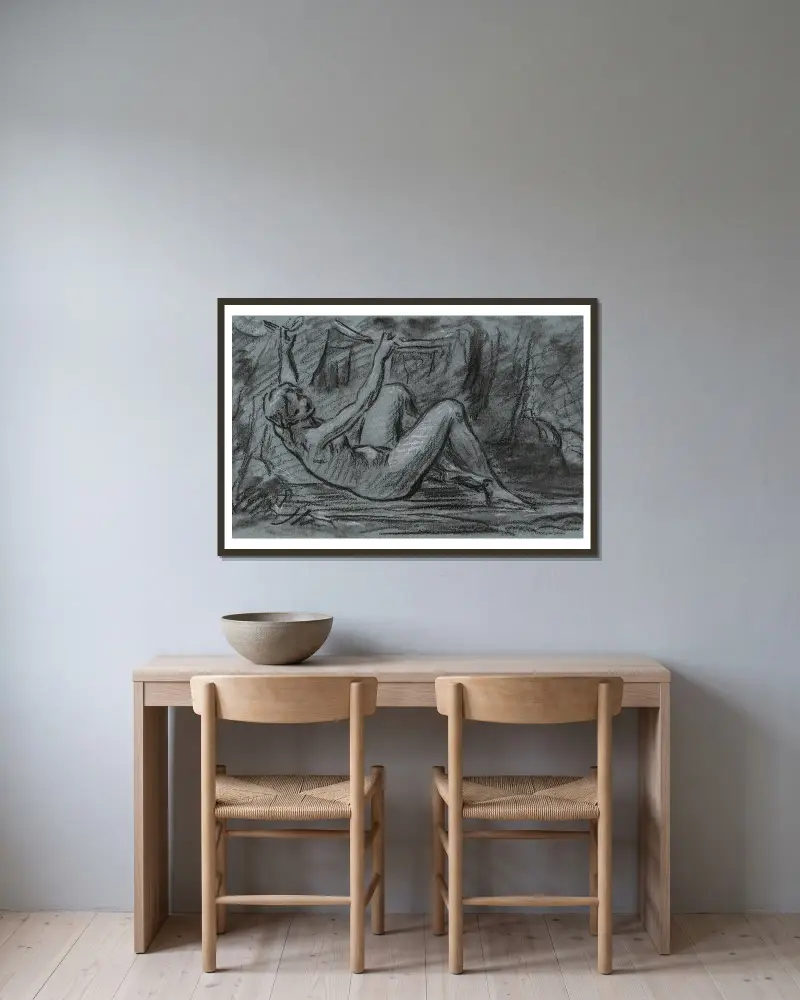 Ung kvinna som reser sig naken av Pierre-Paul Prud'hon inramad på en vägg