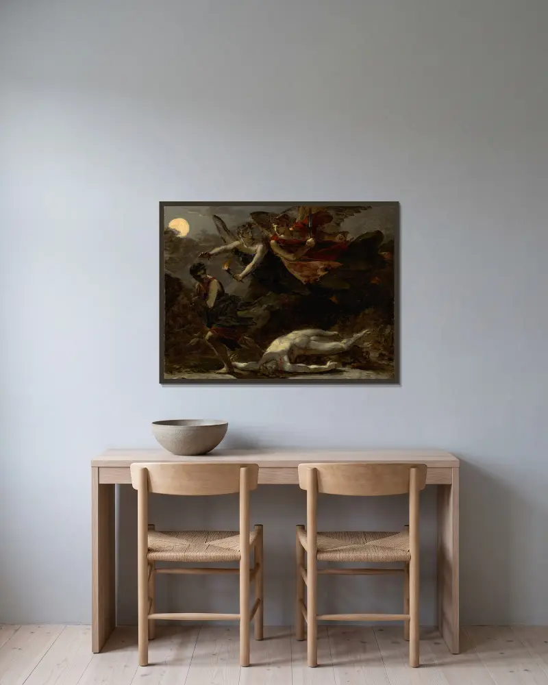 Rättvisa och gudomlig hämnd förföljer brottet av Pierre-Paul Prud'hon inramad på en vägg