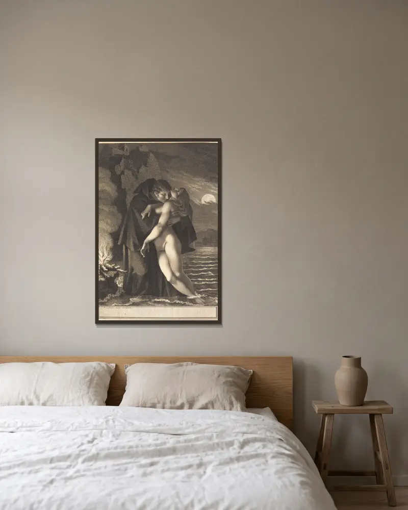 Phrosine and Melidore av Pierre-Paul Prud'hon inramad på en vägg