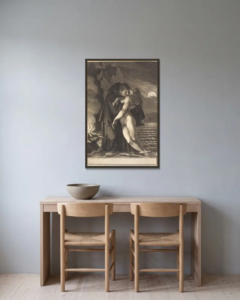 Phrosine and Melidore av Pierre-Paul Prud'hon inramad på en vägg
