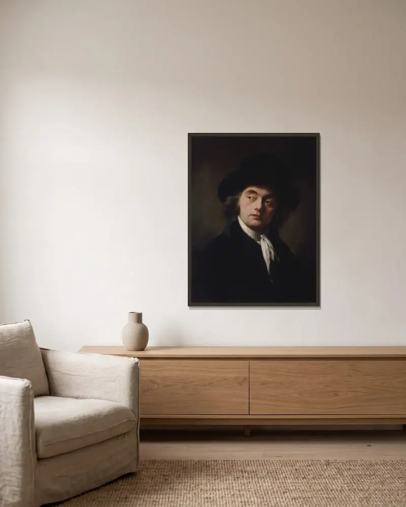 Bildnis eines Unbekannten von Pierre-Paul Prud'hon gerahmt an einer Wand