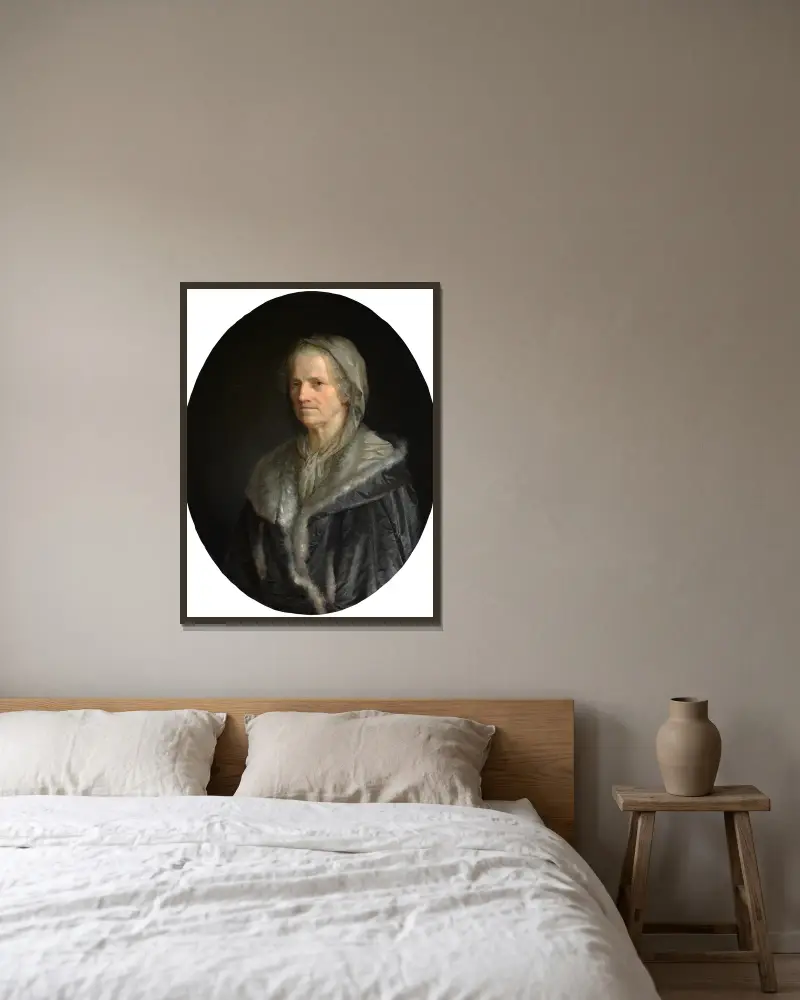 Porträtt av madame Simon av Pierre-Paul Prud'hon inramad på en vägg