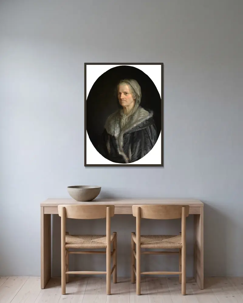 Porträtt av madame Simon av Pierre-Paul Prud'hon inramad på en vägg