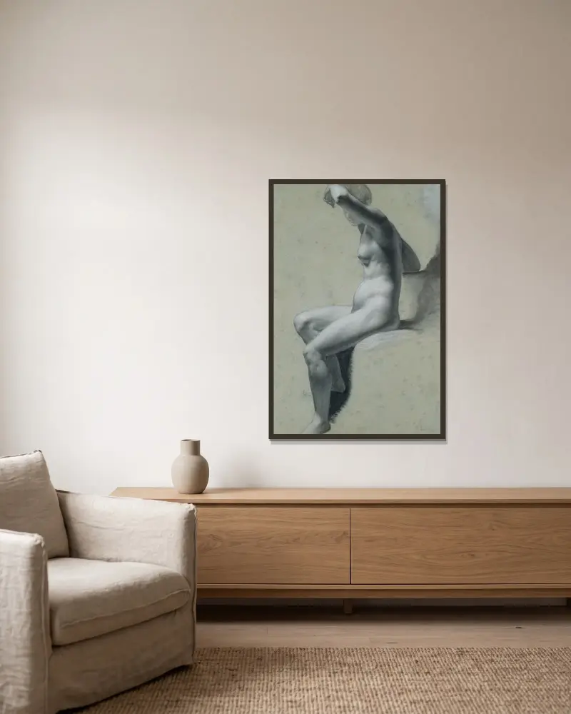 Seated Female Nude, 1810 av Pierre-Paul Prud'hon inramad på en vägg