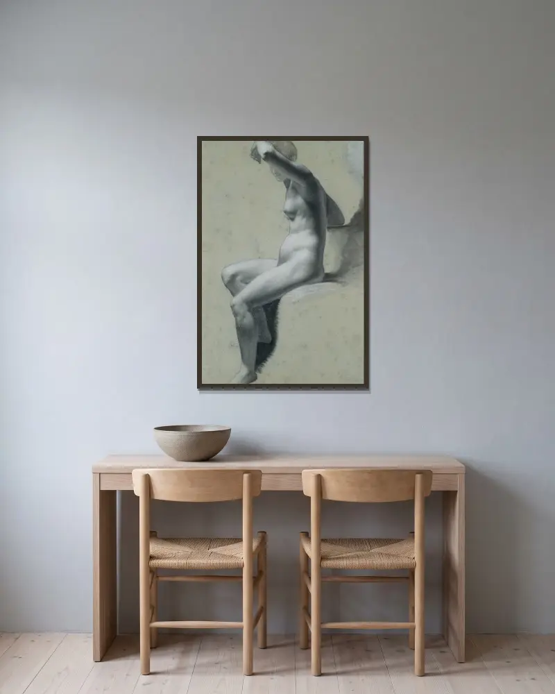 Seated Female Nude, 1810 av Pierre-Paul Prud'hon inramad på en vägg