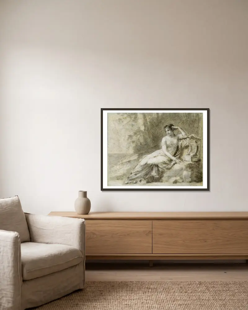 Studie für ein Porträt der Kaiserin Joséphine von Pierre-Paul Prud'hon gerahmt an einer Wand