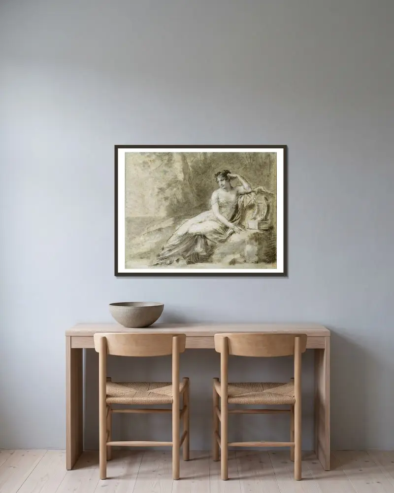 Studie für ein Porträt der Kaiserin Joséphine von Pierre-Paul Prud'hon gerahmt an einer Wand