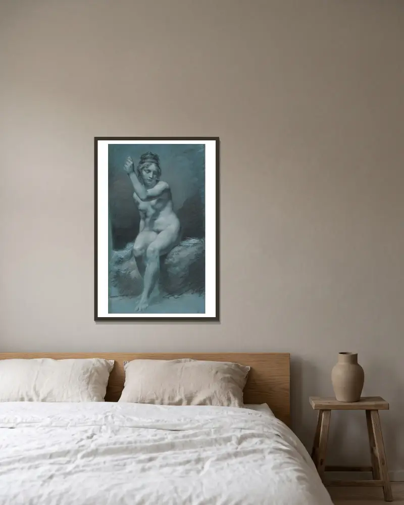 Studie av en kvinnlig nakenfigur av Pierre-Paul Prud'hon inramad på en vägg