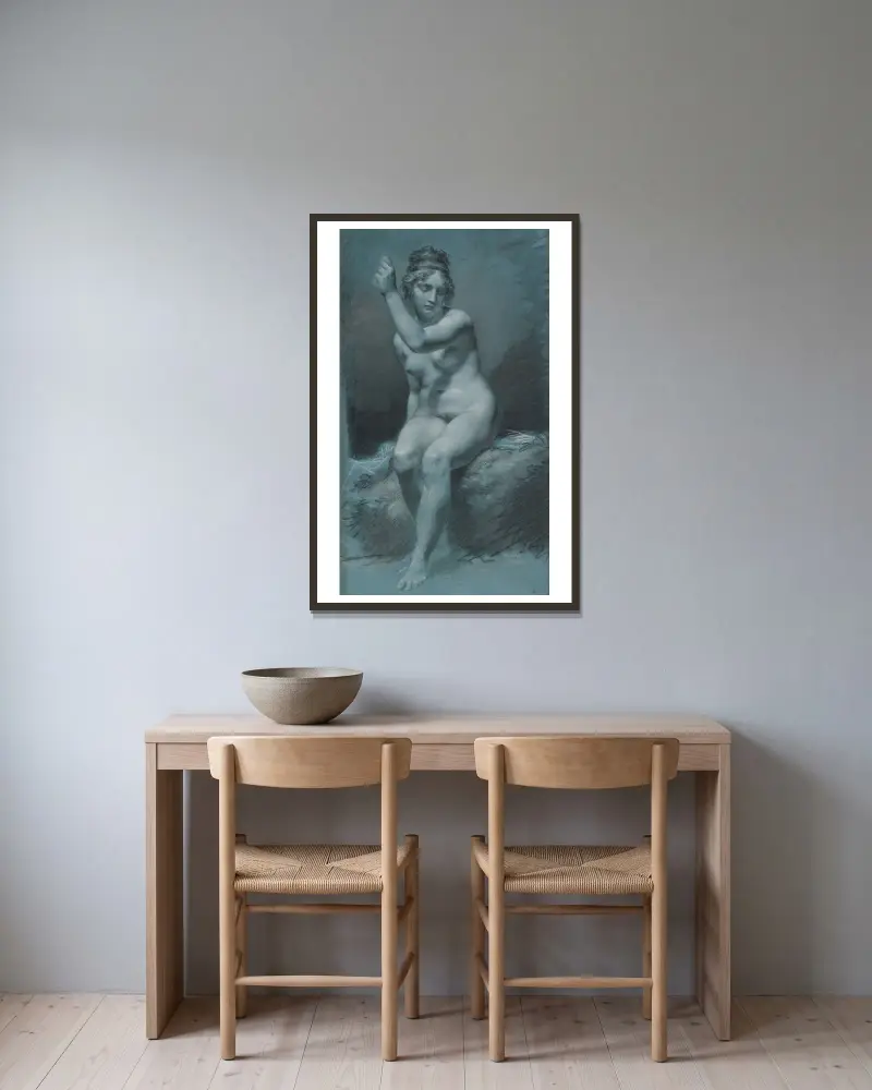 Studie av en kvinnlig nakenfigur av Pierre-Paul Prud'hon inramad på en vägg