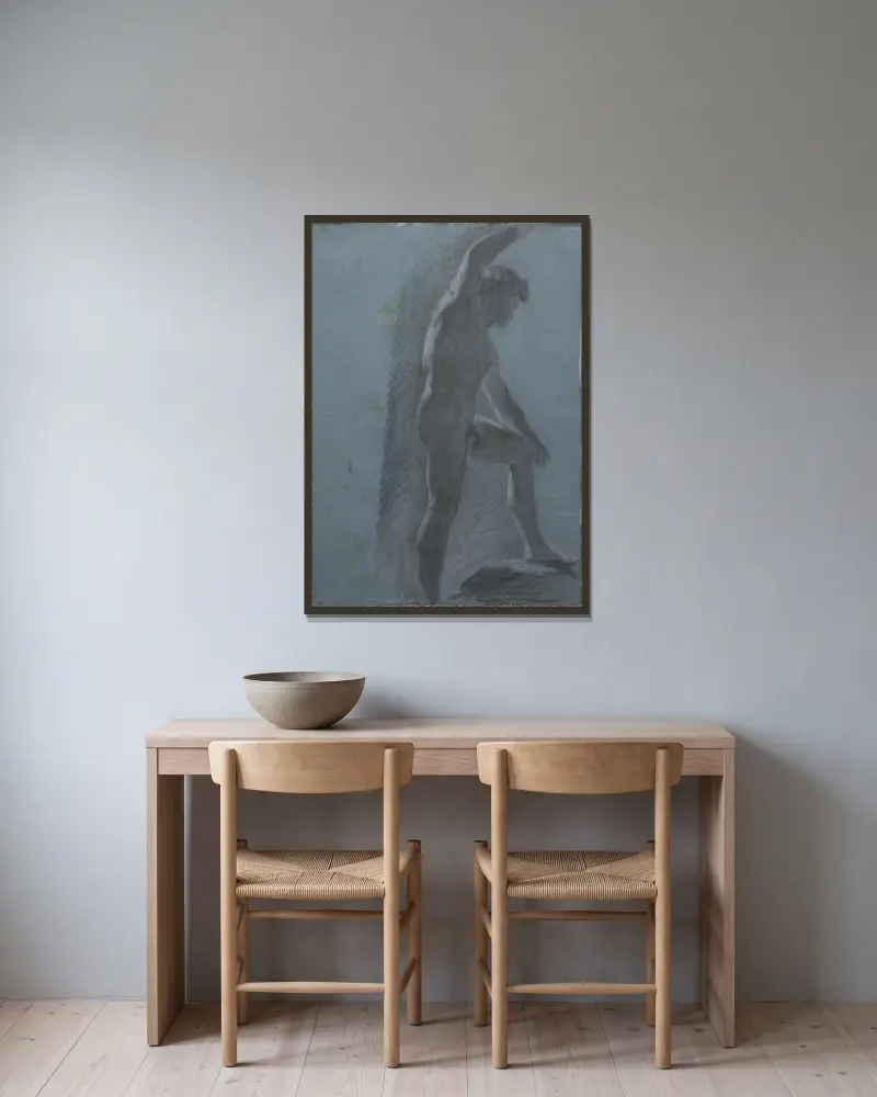 Studie av manlig nakenmodell, 1810 – nr 2 av Pierre-Paul Prud'hon inramad på en vägg